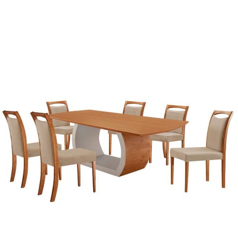 Mesa Ellis 180cm Tampo Laminado Canto Barril com 6 Cadeiras Munique