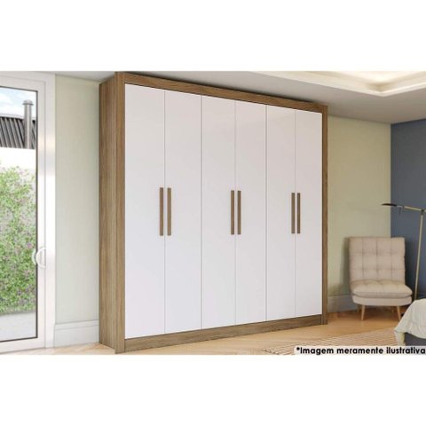 Guarda Roupa Solteiro Open M569 6 Portas e 2 Gavetas Branco/Nogueira - Kappesberg