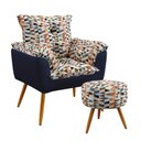 Ver imagem 1 de Poltrona Beta com Puff Solar Suede Estampado Laranja com Azul Marinho Aradecor