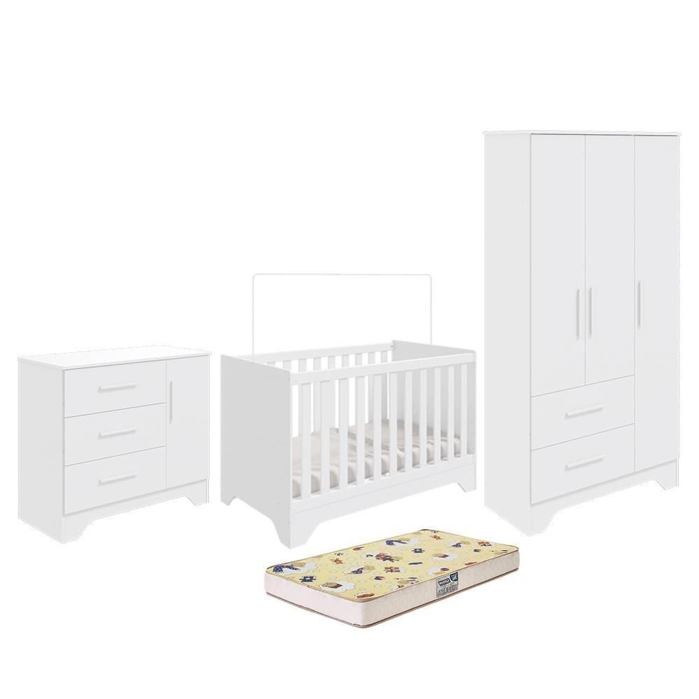 Dormitório Infantil Popy Retrô Plus Guarda Roupa, Cômoda e Berço Branco ...