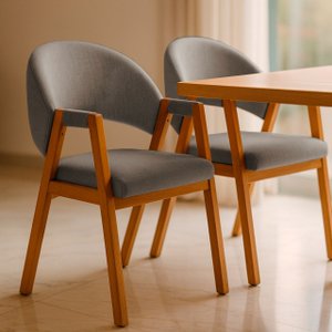 Kit 2 Cadeiras de Jantar Noah Estofada com Braço Madeira Maciça Linho Cinza - Arkell