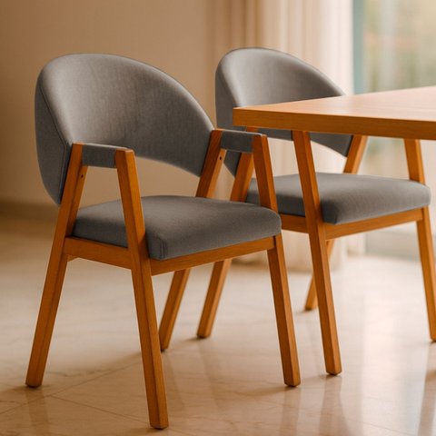 Kit 2 Cadeiras de Jantar Noah Estofada com Braço Madeira Maciça Linho Cinza - Arkell