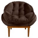 Ver imagem 4 de Poltrona Decorativa Veludo Marrom Base Madeira Castanho