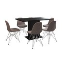 Ver imagem 6 de Mesa Jantar Londres Retangular Preta 137x90cm 6 Cadeiras Estofadas Nude Médio Ferro Branco