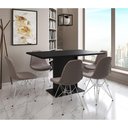 Ver imagem 1 de Mesa Jantar Londres Retangular Preta 137x90cm 6 Cadeiras Estofadas Nude Médio Ferro Branco