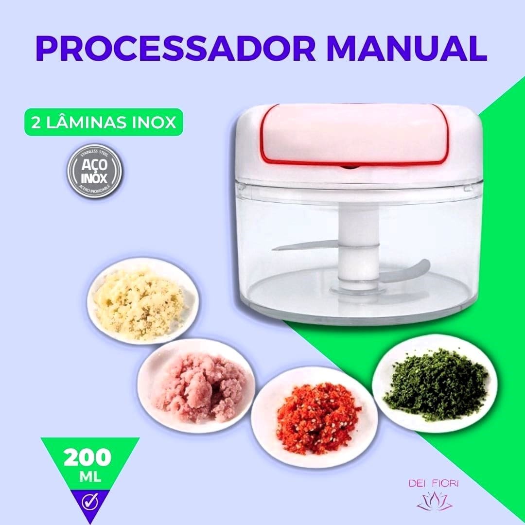 Mini Processador Triturador Manual Inox Fatiador de Alimentos Alho Grãos Portátil Facil Limpeza Leve - 5