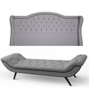Ver imagem 1 de Kit Cabeceira para Cama King 195 cm Monaco e Recamier Veneza com Tachas - Linho Cinza