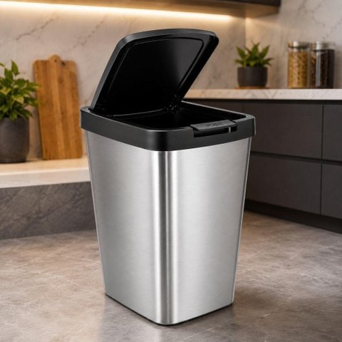 Lixeira Label 8 Litros Tampa Click Cesto Lixo Prata Retangular Multiuso Grande 8L Cozinha Banhe