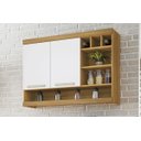 Ver imagem 2 de Armário Aéreo para Cozinha 2 Portas com Nicho e Adega Burguesa Freijó com Branco - Nesher