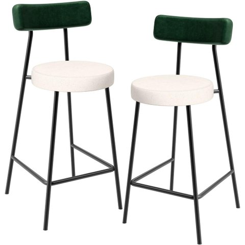 Kit 02 Banquetas Baixa Bar Cozinha e Sala de Jantar Milão L02 Facto Verde Linho Cru - lyam decor
