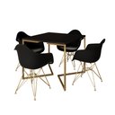 Ver imagem 2 de Mesa Jantar Industrial Quadrada 90cm Preta Base V com 4 Poltronas Eames Eiffel Daw Pretas Base Doura