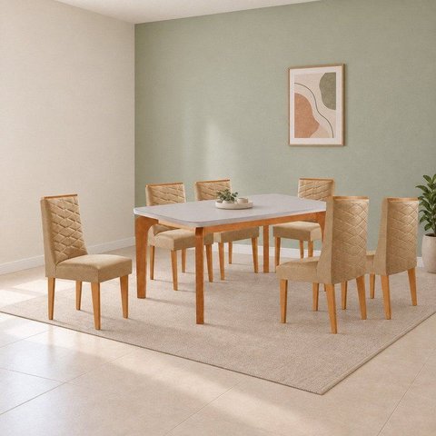 Conjunto de Mesa de Jantar Dublin 180 Tp MDF Vidro Canto Copo 6 Cadeiras Estela