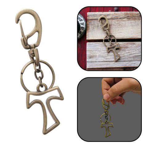 Chaveiro Tau Franciscano em Metal Dourado