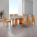 Ver imagem 1 de Mesa de Jantar Carolina 180cm Tampo MDF Vidro Canto Copo com 6 Cadeiras Safira