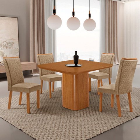 Mesa de Jantar Eloise 90cm Tampo MDF Laminado Canto Copo com 4 Cadeiras Lisa
