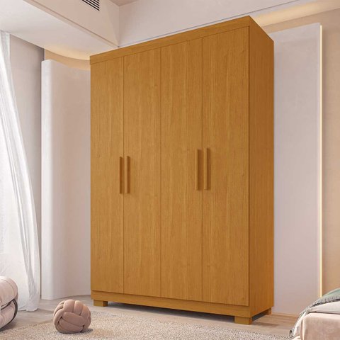 Guarda Roupa Solteiro Canadá 4 Portas 100% MDF Linhamobília ACP Móveis Cinamomo