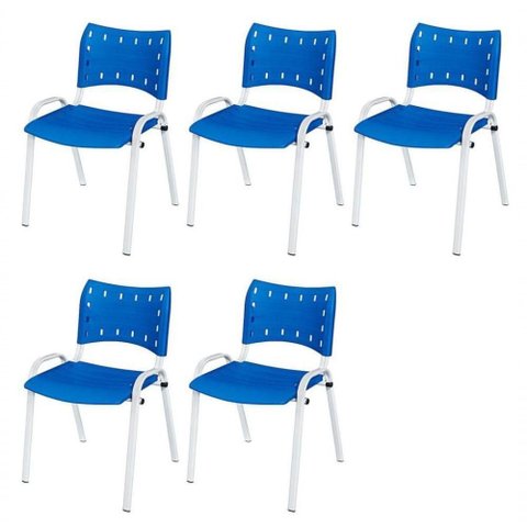 Cadeira Iso Base Branco Escola, Escritório Azul Kit 5 Un