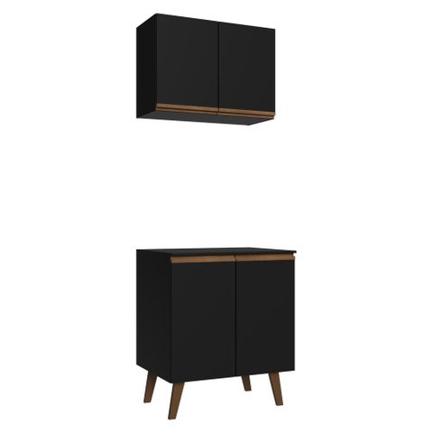Kit de Cozinha com Armário Aéreo e Balcão 70 cm Preto Pieta Madesa