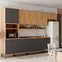 Ver imagem 1 de Armário de Cozinha com Balcão e Tampo 16 Portas 3 Gavetas Nice 100% Mdf Amêndoa/chumbo - Pnr Móveis