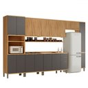 Ver imagem 2 de Armário de Cozinha com Balcão e Tampo 16 Portas 3 Gavetas Nice 100% Mdf Amêndoa/chumbo - Pnr Móveis