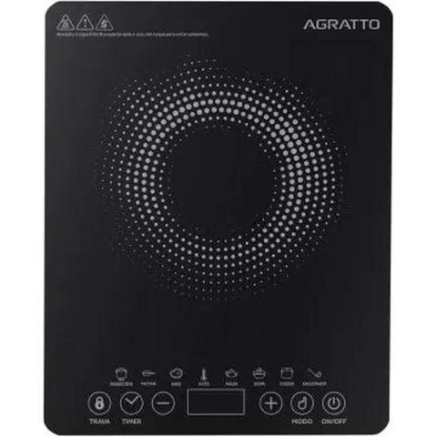 Cooktop Indução 1200w Vitrocerâmico 1 Boca Preto Acki01-01 Agratto 110v