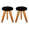 Kit 2 Banqueta Puff JB Redondo Luxo Sala Pés Madeira Maciça - 1