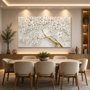 Ver imagem 1 de Quadro Decorativo Branco e Dourado Flor de Cerejeira em Tecido Canvas para Sala Hall
