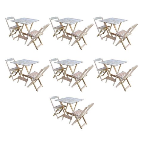 Kit 7 Jogos De Mesa Dobravel Com 2 Cadeiras De Madeira 70X70 Para Restaurante E Bar - Sem Pintura