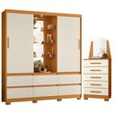Ver imagem 1 de Guarda Roupa Solteiro Atena 02 Portas de Correr com Espelho e Cômoda New Veneza Cinamomo Off White