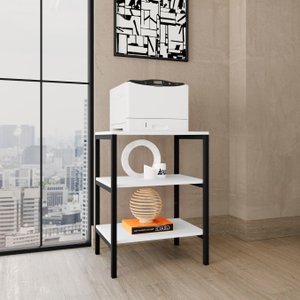 Estante Multiuso Slim Industrial em Aço e Mdf Preto Branco