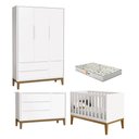 Ver imagem 1 de Quarto de Bebê 3 Portas New Classic Branco com Pés Madeira e Colchão Gazin - Reller