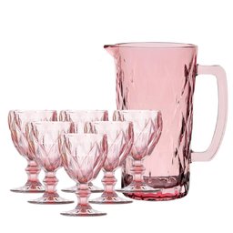Kit Jarra 1 L + 6 Taças Diamante Lilás Vidro Class Home - 1