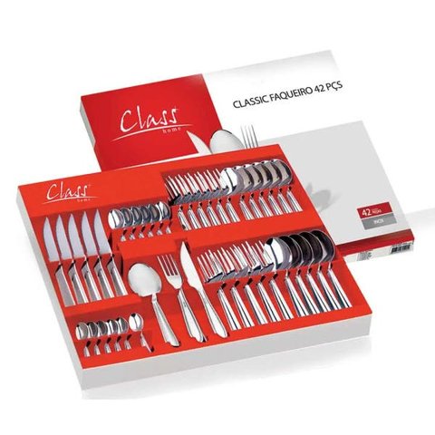 Faqueiro Linha Classic Inox 42 Pçs Faca Churrasco Class Home
