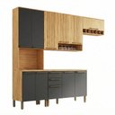 Ver imagem 3 de Cozinha Compacta Modulada 4 Peças 11 Portas e Tampo 100% MDF Frisado Itália Yescasa Cinza/Amêndoa/Chumbo