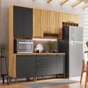Ver imagem 1 de Cozinha Compacta Modulada 4 Peças 11 Portas e Tampo 100% MDF Frisado Itália Yescasa Cinza/Amêndoa/Chumbo