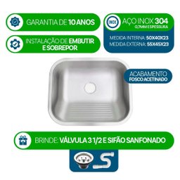 5 Tanque Inox 50x40x23 Aço 304 Fosco Cozinha As Atacado Kit - 2