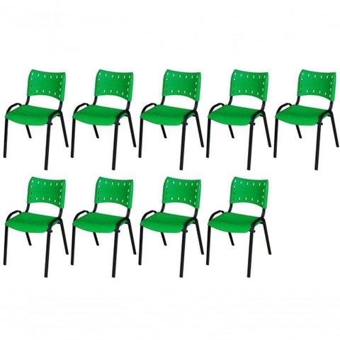 Cadeira Iso Base Preto Igreja, Escola, Escritório - Verde - Kit 9 Peças