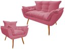 Ver imagem 1 de Kit Namoradeira + Poltrona Decorativa Opala Suede Rosa Pés Madeira Ms Decor