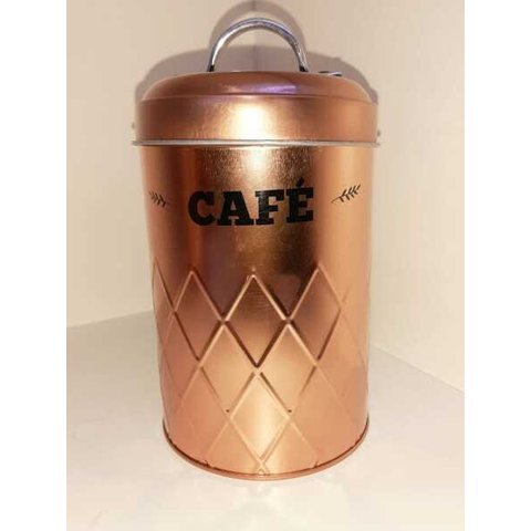 POTE PARA CAFE COM TAMPA TIPO LATA EM ACO PINTADO NA COR COBRE
