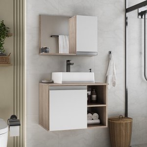 Conjunto de Gabinete Banheiro Virtus 60cm com Cuba e Espelheira