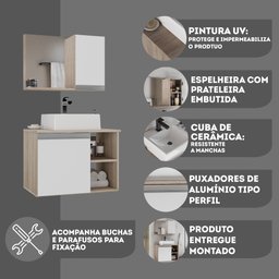 Conjunto de Gabinete Banheiro Virtus 60cm com Cuba e Espelheira - 6