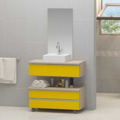 Conjunto de Gabinete Banheiro Creta 60cm com Cuba e Espelho