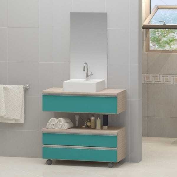 Conjunto de Gabinete Banheiro Creta 60cm com Cuba e Espelho - - 1