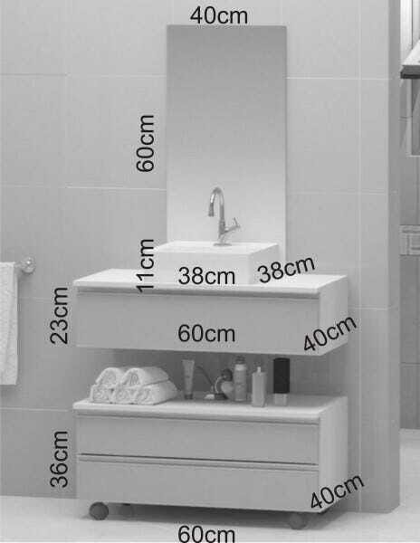 Conjunto de Gabinete Banheiro Creta 60cm com Cuba e Espelho - 3