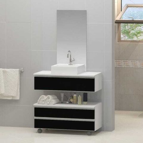 Conjunto de Gabinete Banheiro Creta 60cm com Cuba e Espelho
