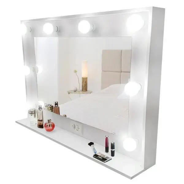 Espelho camarim, moldura MDF com prateleira 90x73x20, branco - Dom Móveis - 5