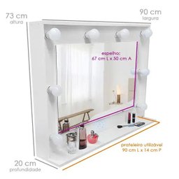 Espelho Camarim, Moldura Mdf com Prateleira 90x73x20, Branco - Dom Móveis - 6