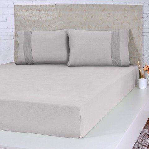 Jogo de Cama King Malha 3 Pçs Bella Cama 100% Algodão 193x203x40cm Cinza