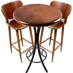 Conjunto de Mesa Bistro Redonda em Madeira com 2 Banquetas para Varanda Pequena - 1