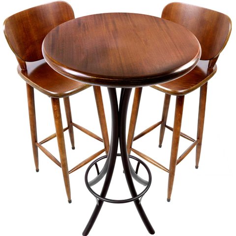 Conjunto de Mesa Bistro Redonda em Madeira com 2 Banquetas para Varanda Pequena